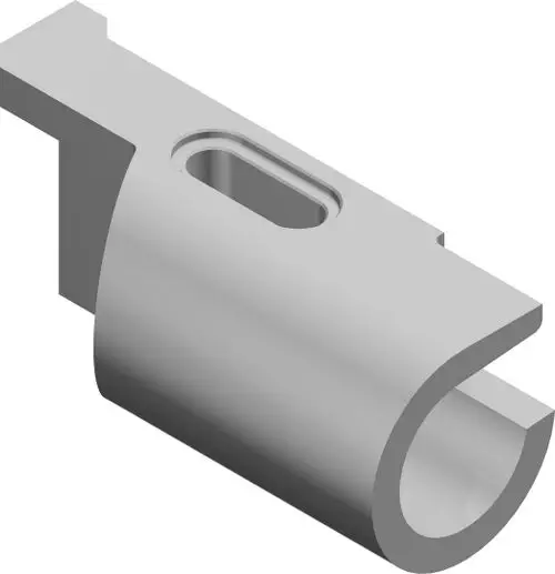 BOSCH Bauteil aus Metall mit einer geschwungenen Form und einem länglichen Ausschnitt, geeignet für Montage oder Verbindung in technischen Anwendungen.